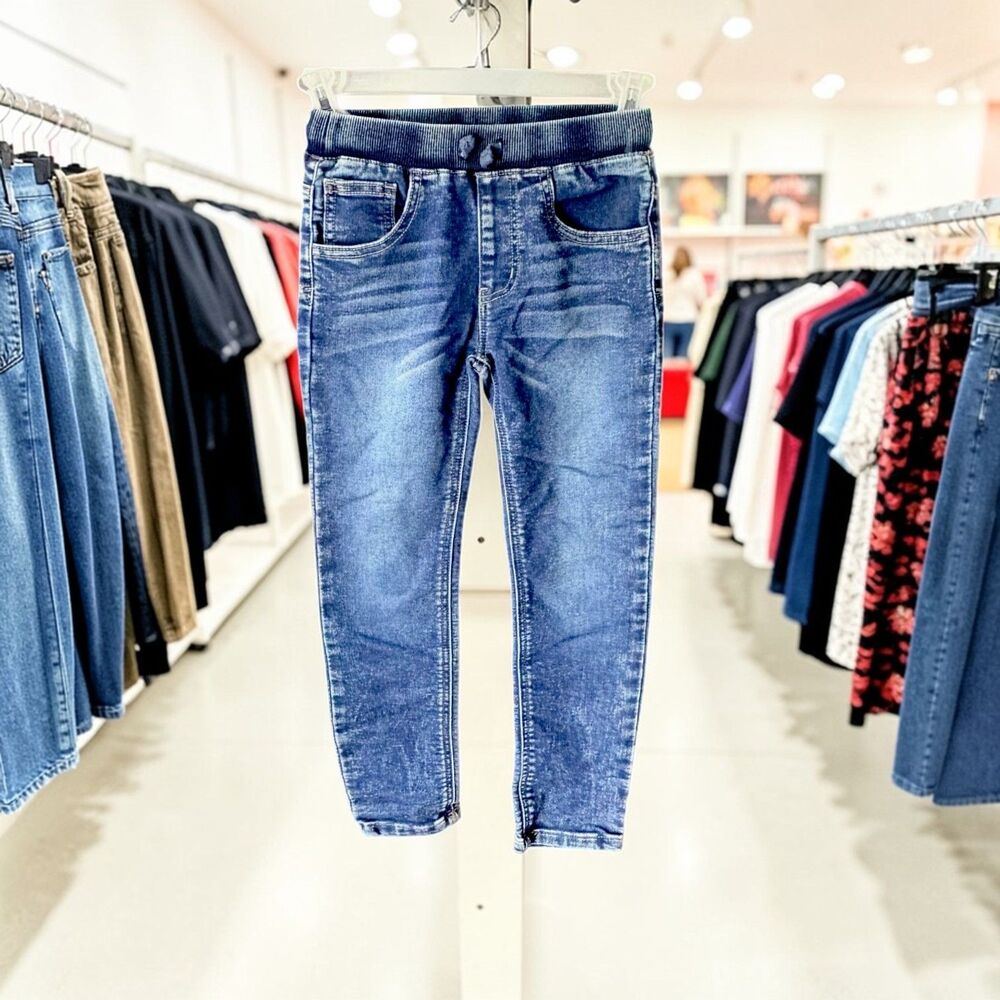 Flapdoodles Boys Skinny Knit Denim Joggers Indigo Size 7 Pull On Pre-Owned
